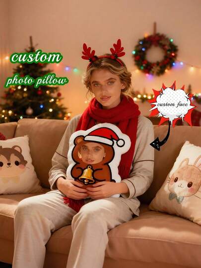Customize A Christmas Bear Pillow, Upload Your Photos Or Others Can Also Customize, It Is The Best Gift For Friends, Relatives, Lovers, Brothers, Sisters. It Is Not Only Suitable For Decorating Living Rooms And Bedrooms, But Also For Father's Day, Mother's Day, Halloween, Christmas, Christmas Eve, Valentine's Day, Birthdays, Personalized Anniversaries, Thanksgiving, Easter, April Fool's Day, Carnival, And National Day