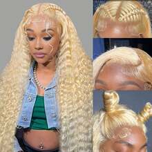 30 Inch 13X4 613 Deep Wave Lace Frontal Wigs Water Wave Wigs Long Curly Wave 613 Blonde Wigs Pre Plucked For Women 200% Density - S613 - 查看 3