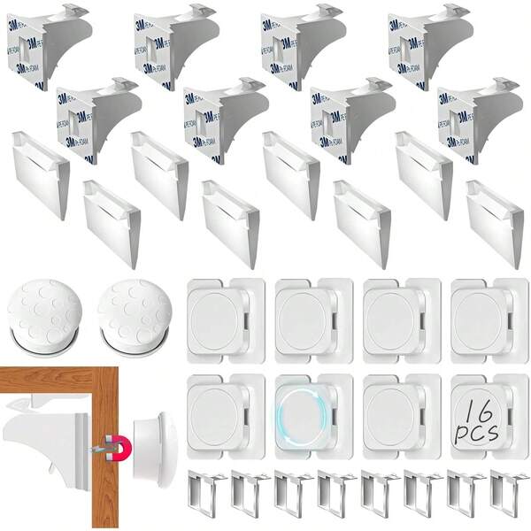 Cerradura de la Puerta del Refrigerador, A Prueba de Niños,Instalación Sin Taladrar, Funciona con La Mayoría de Armarios y Cajones, 16 Cerraduras +2 Llaves