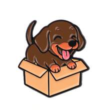 1pc Cute Cartoon Puppy Popping Out Of Box Design Women Brooch, Cartoon Metal Badge, Suitable For Hat, Bag, Scarf Decoration Christmas Gift - Multicolor - View 4