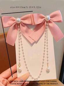 1pc Girls' Cute Elegant Hair Clip - Pink Tone Pearl Chain & Bow, Daily Versatile Accessory - Nhiều màu - Xem 5