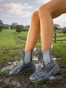 Eleganckie, gradientowe, imitujące skórę krokodyla botki Chelsea z nadrukiem w panterkę, przezroczyste, błyszczące, grube podeszwy, modne botki do kostki