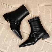 2025 New Autumn/Winter Pointed Toe Chunky Heel High-End Stylish Ankle Boots For Women, Chic French Ankle Boots - Black - View 3