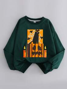 Tween Boys Casual Simple Cartoon Print Hoodies Boys Long Sleeve Hooded Sweatshirt Autumn And Winter Student Boys Clothes