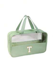 2/1pc Multi-Layer Shell Shaped Makeup Bag, Letter Print Cosmetic Organizer Bag, Portable Leather Waterproof Makeup Pouch, Makeup Storage Bag, Travel Cosmetic Bag, Makeup Organizer, Travel Toiletry Accessories, Bridesmaid Gift, Gift For Her