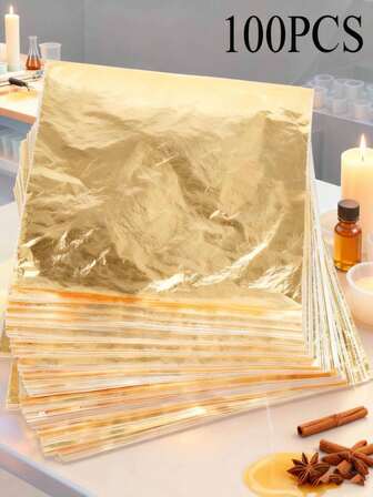 100pcs Golden Foil Leaf Sheets For Gilding, Art & Crafts - 8cm X 8.5cm Paper Imitation Golden Leaf For DIY Projects, Picture Frames, Home Wall Decor & More, Craft Supplies|Imitation Golden Leaf|Easy Tear Leaves