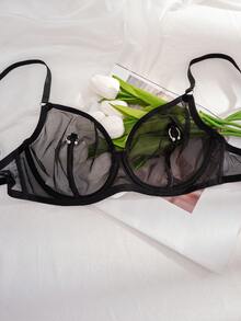 1 Set Women's Solid Color Wire-Free Thin Cup Comfortable Lingerie Set - Black - View 6