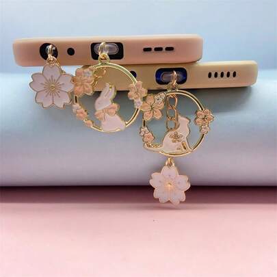 New Alloy Sakura Rabbit & Sakura Cat Phone Dust Plug, Type-C Charging Port Accessory, Compatible With Apple, Anti-Dust, Waterproof Decoration