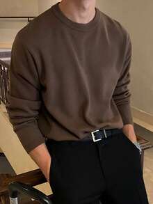 Plain    Spring/Fall    Loose    Rib-Knit    Halloween  Christmas - Brown - View 1