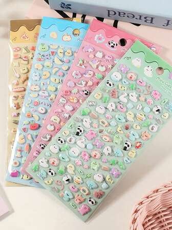 3D-klistermärken Frukt, Djur, Bröd, Ins, Bubbel, Tecknade serier, Dagbok, DIY, Barn, CCD, Kattklistermärken