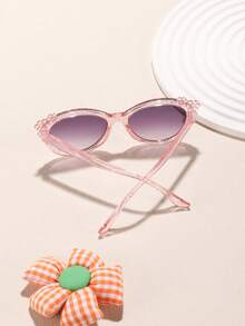 1 PC Girl's 9-14Y Cute Cat Eye Frame Fashion Black Glasses,Flower Decoration Lightweight Fake Glasses For Daily Clothing Decor And Outdoor Activities