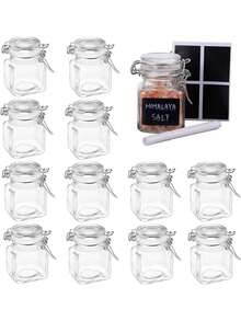 ComSaf 4-Ounce Glass Jars With LIDS, 12 Mini Sealed Glass Jar Sets, With 24 Labels And Pens, Spice Jars, Small Mason Jars, Square Cans With Sealed Steel Wire Clamping Devices, Labels, And Funnels For Jam, Honey, Kitchenware, Wedding Decorations, Etc - Multicolor - View 13