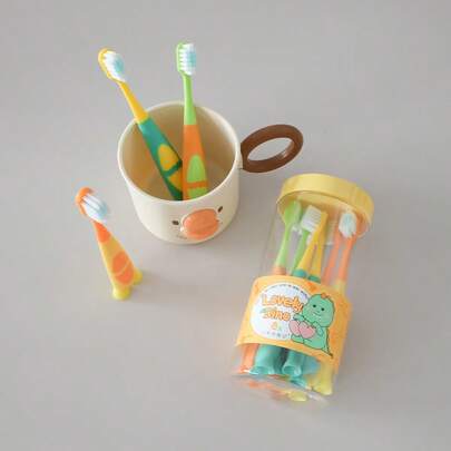 6 件儿童牙刷带吸盘和可爱动物设计，恐龙形状 - 柔软刷毛，健康牙龈 - 防滑牙刷，适合 3 岁以上男孩和女孩