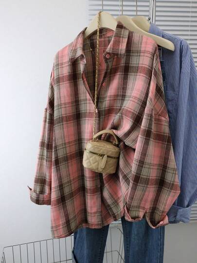 Plus Size Plaid Casual Front Button Casual Long Sleeve Shirt Thanksgiving Women New Years Fall Clothes For Women