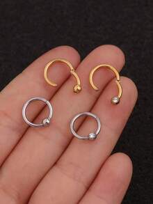 4 件 316 不锈钢 Y2K 铆钉无缝鼻环鼻环，男女通用唇环耳环 - 彩色 - 查看 4