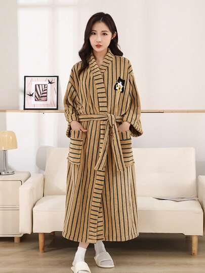 1 pieza Bata de baño con estampado de gato a rayas vintage, suave y absorbente, ropa cómoda para la sala de estar, la cocina, el baño, la piscina, el spa, bata para adultos, regalo de Navidad, toalla de baño grande