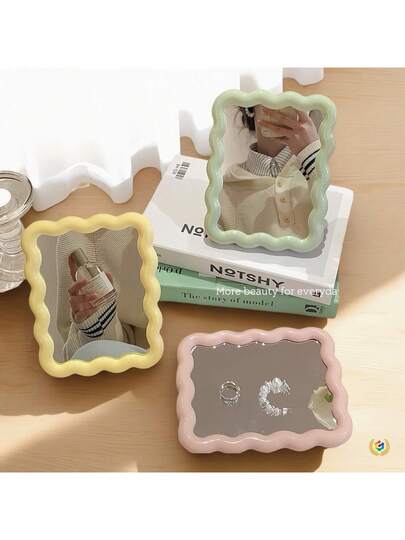 1pc Box Packaged High Definition Glass Wavy Makeup Spiegel Adjustable St Ideal Vanity, Beauty Enthusiasts, Tabletop Or Wand Mounted view 3