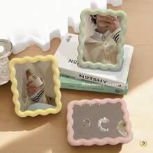 1 件盒装高清玻璃波浪化妆镜，带可调节支架 - 适合梳妆台、波浪设计、美容爱好者装饰、桌面或壁挂