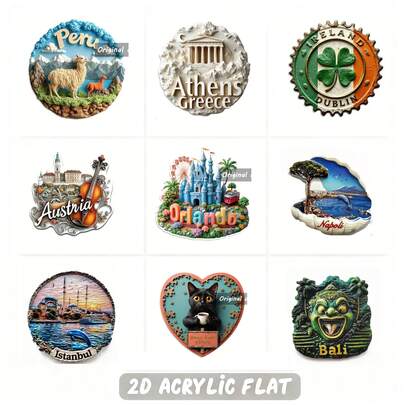 Imanes decorativos fuertes con superficie de acrílico con diseños planos 2D de hitos mundiales de varios estilos - Decoración para cocina, oficina, aula - Regalos con tema de viaje, adecuados para amantes de París, Navidad, Año Nuevo, inauguración de casa - Decoración geográfica educativa, imanes para refrigerador, decoración de oficina, diseño artístico, decoraciones, decoración del hogar, imanes planos 2D, imanes para refrigerador, imanes para refrigerador
