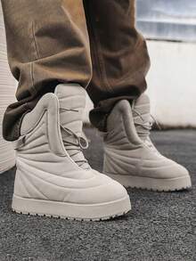 男士厚底户外登山靴，灰色时尚休闲牛仔靴，经典2025复古高帮鞋，绒面面料，厚实保暖登山靴，防水防滑工作靴，软底运动骑行靴