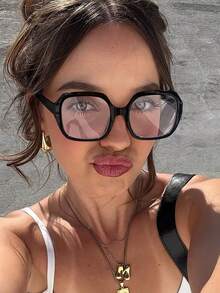 1 pezzo Occhiali da donna con montatura quadrata grande in acrilico, di moda, colore nero, adatti per lettura quotidiana, lavoro e vita universitaria