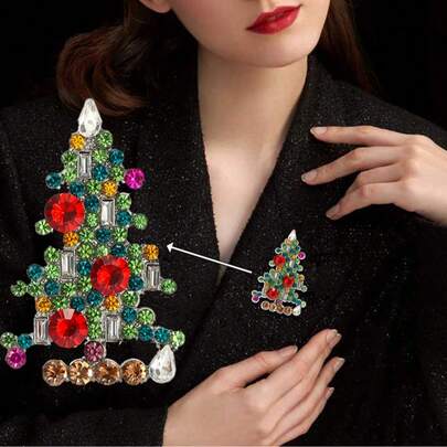 1pc Sparkling Diamond Christmas Tree, Alloy Circus Clown Characters, Fashionable Versatile Brooch, Christmas Tree Badge, Suitable For Women And Men's Clothing Accessories Brooch, Perfect Christmas Gift, Christmas, Gift