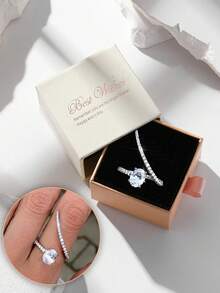 Luxuriöser Verlobungsring-Set mit kubischem Zirkonia, geeignet für Hochzeit, Partytragen und Urlaubsgeschenke - Silber - Übersicht 5