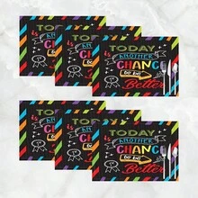 1 pieza/4 piezas/6 piezas Manteles individuales de lino con estampado de lemas inspiradores, adecuados para la mesa de comedor, decoración para todas las estaciones, manteles de mesa lavables modernos, decoración de habitaciones, posavasos, manteles de cocina y comedor, decoración de fiestas interiores y exteriores, decoración del hogar, regalo ideal - Multicolor - Ver 15