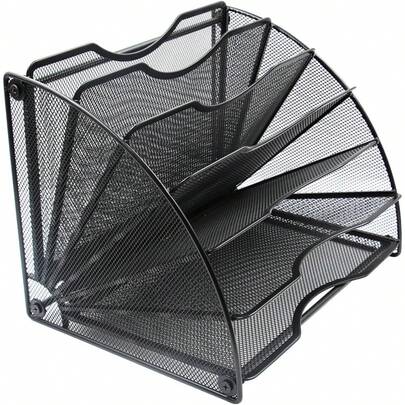 Organizador de archivos de escritorio, soporte vertical de 6 secciones para carpetas de archivo, estante metálico con forma de abanico para clasificar archivos para oficina y escritorio, color negro