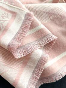 1pc Elegant Plant Leaf Pattern Jacquard Warm Scarf For Women, Versatile Shawl Wrap Suitable For Air-Conditioned Room, Autumn/Winter, Fashion Accessory & Gift - Pink - View 4