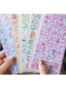 2/1pc Cartoon 3D Embossed Diamond Stickers - Cute Animal & Food Designs, High Gloss Effect, Vibrant Colors, Suitable For DIY Crafts, Scrapbooking, Laptops, Phones, Water Bottles, Diamond Art Stickers, Fun Designs, High Quality Decals, Decorative Stickers, Creative Decoration. [Random Style & Color Variations]