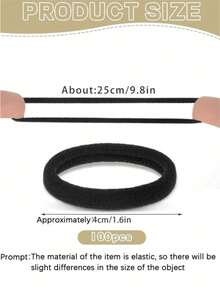 [100/200pcs] Large Black Hair Ties, Thick Seamless Hair Elastics, Suitable For Women/Girls, Stretchy Ponytail Holders, Non-Damaging Rubber Bands, Hair Accessories Head Accessories - Multicolor - View 6