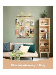 1 Set Photo Frame Collage Wall Decor - Photo Board With 30 Clips And String For Photo Display, Artwork Hanging Multiple Photos, Size: 15.8" L X 27.6" W (Without Light Strip) - Brown - View 5