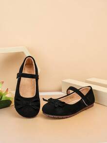 Zapatos planos con decoración de lazo estilo princesa para niñas, adecuados para actuaciones y ocasiones de baile infantiles (Ante) - Negro - Ver 4