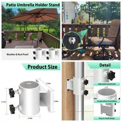 - Soporte para paraguas de cubierta de acero inoxidable, soporte para sombrilla para barandilla de cubierta, abrazadera de paraguas resistente para exteriores, color negro