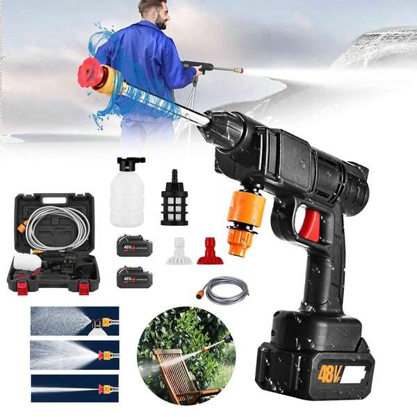 800W Cordless Pressure Washer, 48V With 2 X 5.0Ah Lithium Batteries, 435 PSI Electric Spray Cleaner For Cars, Decks, Outdoor Furniture