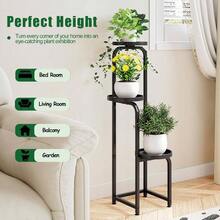 - Soporte para plantas para interiores y exteriores, estante de metal de 3 niveles para mltiples plantas, esquinas, para sala de estar, balcn, recmara, patio, jardn, negro blanco, 3 - Negro - + 88,9 x 56,6 cm - Ver 5