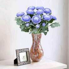 Artificial Ranunculus Flowers With Real Touch Stem, Silk Ranunculus Flowers(10 Pack) (White)-KF - Blue - View 2