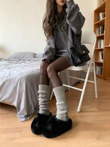 1pc Lolita Style Leg Warmers - Elegant Knitted Design With Extended Length For Foot And Arm Coverage In Autumn And Winter Seasons - Grey - View 3