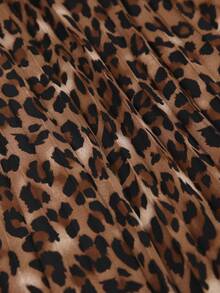 1pc Leopard Print Elegant Woven Fabric Pleated Long Sleeve Dress, Suitable For Beach, Evening Date, Holiday, Casual Wear, Spring/Summer