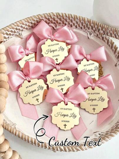 Etiquetas personalizadas de acrílico dorado para favores de bautizo, boda, Mi Bautizo, favores smo, gracias por venir, bienvenido baby shower, etiquetas personalizadas