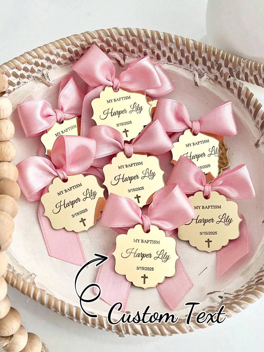 个性化洗礼回礼标签 婚礼亚克力标签 金色亚克力镜面标签 洗礼回礼 感谢光临回礼 欢迎婴儿派对定制标签，永恒的爱