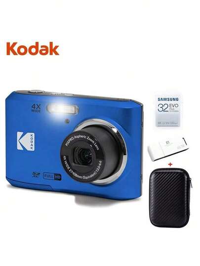Kodak Kompakte Digitalkamera FZ45 mit 27-mm-Weitwinkelobjektiv, 4-fach optischem Zoom, 16,35 Millionen effektiven Pixeln, 2,7-Zoll-Display und einer blauen Verpackung, geeignet für Studentenreisen und die alltägliche Fotografie.