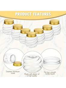 6pcs/10pcs/20pcs 2oz Honeycomb Plastic Jars With Gold Lids, Mini Honey Pots, Wide Mouth Spice Jars, Suitable For Party, Wedding, Gift Box, DIY Gifts, Jelly, Vanilla, Jam, Candy, Plastic Bottles, Best For Christmas, New Year - Multicolor - View 4