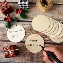 Blank Round Natural Wood Slice Pendant, Christmas Decoration DIY Hand-Painted Wooden Hanging Tag, Christmas Tree Hanging Ornament Wood Slice With Jute Rope - A - View 3