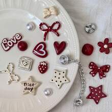 19pcs Heart Series Shoe Decoration Set, Red & White Heart, Butterfly, Star Shoe Charms, Heart Theme, Fashionable Detachable DIY Shoe Accessories For Women, Cute Shoes Accessories Gifts Ideas