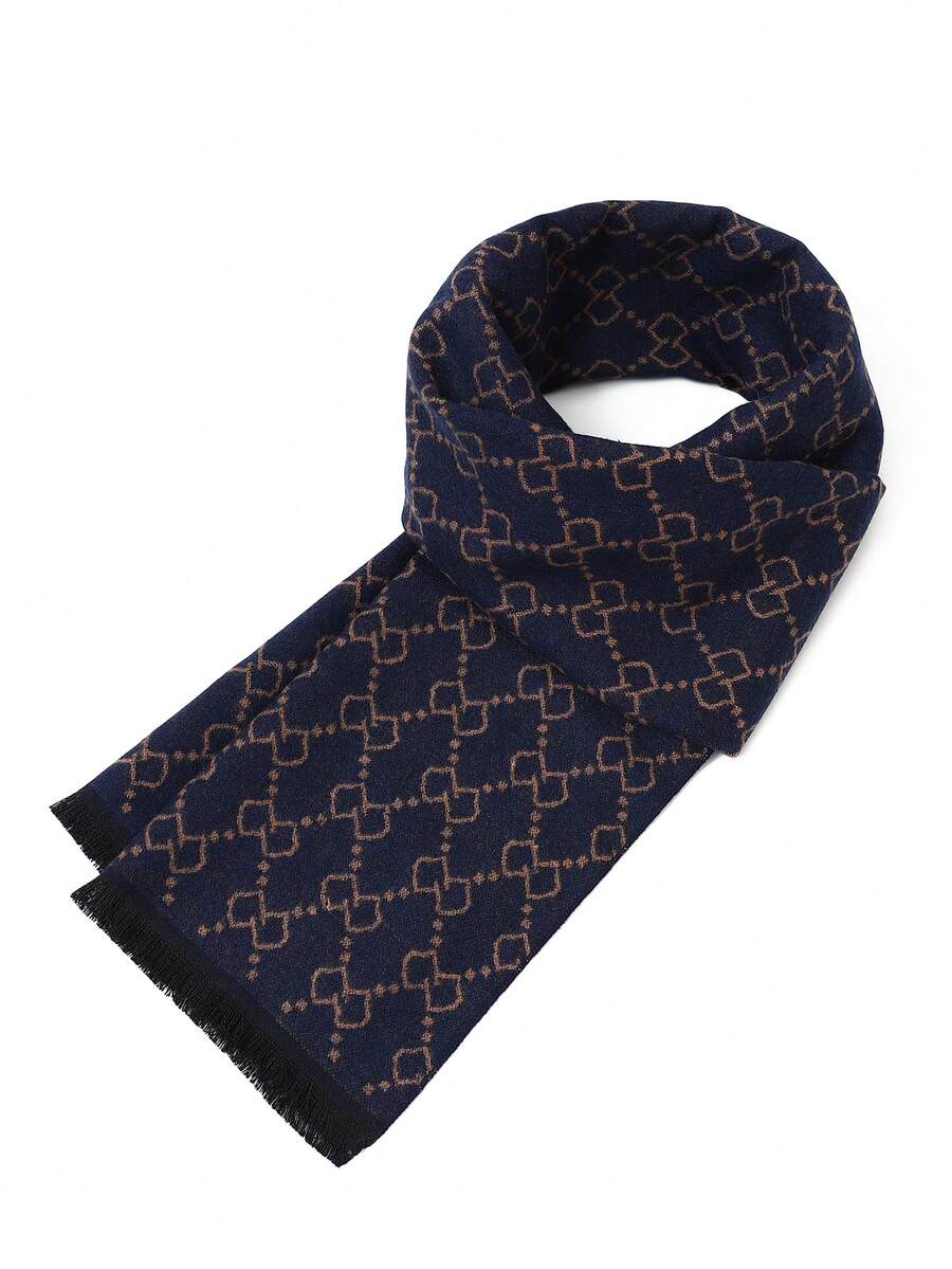 1 件男士商务围巾，经典 180 * 30 厘米流苏披肩，格子围巾，男女通用奢华印花围巾