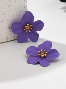 时尚花卉耳环，闪亮金色耳钉，优雅花卉花瓣耳环，适合女士 - 金色1 - 查看 5