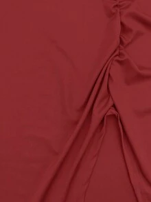 Vestido elegante de mujer con cuello plisado y volantes, vestido casual negro, manga farol con bajo dividido, adecuado para baile, fiesta, playa, cita, boda, reunión, vestido de primavera/verano para mujer, vestido elegante, de moda y sexy para mujer - Rojo - Ver 5
