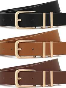 3 Packs Men Women Belts For Jeans Dresses Pants Ladies Leather Waist Belt With Gold Buckle - Multicolor - View 5